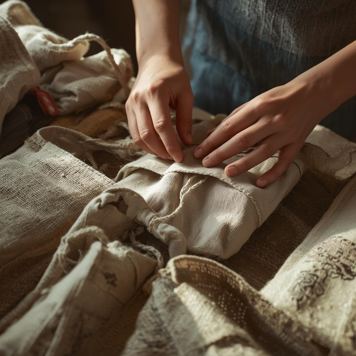Structured market bag made from woven natural fabric