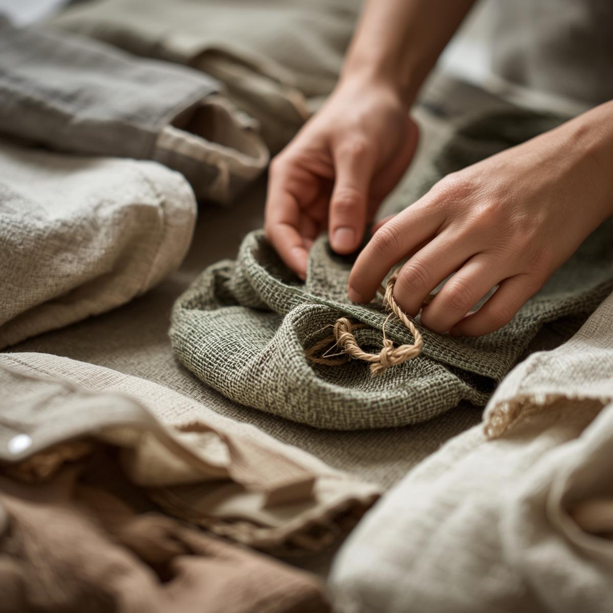 Small fabric drawstring pouches in earthy tones